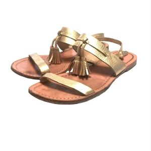 Kate Spade Carlita Sandals Gold Leather with Tassles